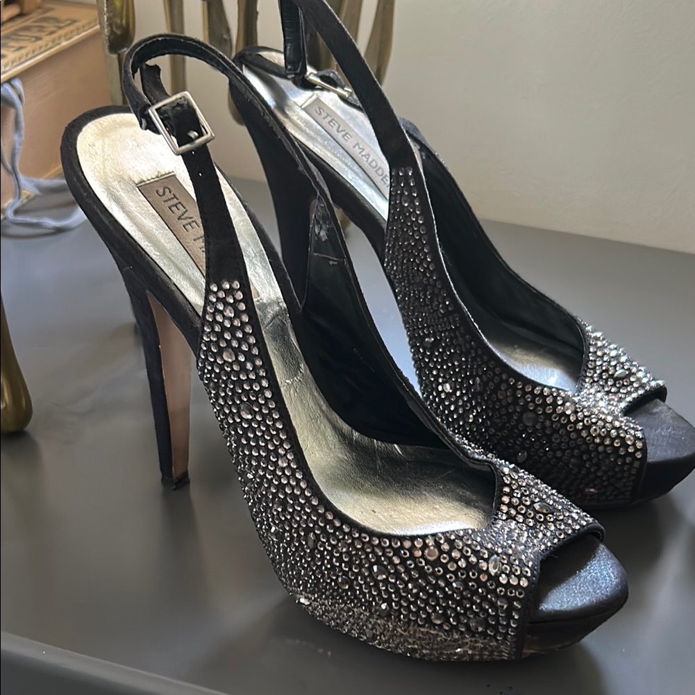 Steve Madden Black Rhinestone Slingback Heels